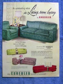 1951 kroehler living room furniture ad 3 examples shown  4 