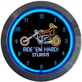 motorcycle neon clock ride em hard sturgis sign chopper returns