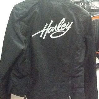 Harley Davidson Womens Black Script Bling Rhinestone Nylon Jacket