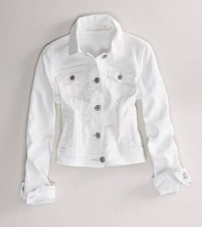 NEW AMERICAN EAGLE AE Womens Denim Jean Jacket Top Coat White XL NWT