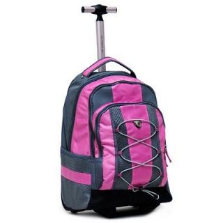 18 Pink Rolling Backpack Wheeled College Bookbag Travel Carry on Drop 