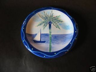 Hausenware Blue Rim Salad Plate With Palm Tree & Sailboat 8