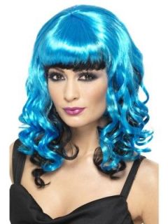 blue wig long short curly afro bob fancy dress ladies