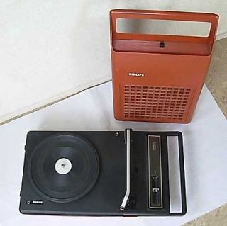 1970s Rare Vintage Red Philips 123 Portable Record Player Turntable