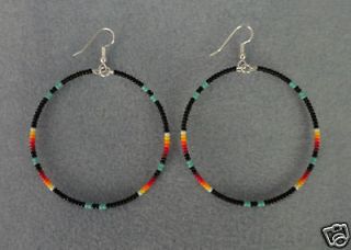 turquoise blac k beaded lg hoop earrings native american time