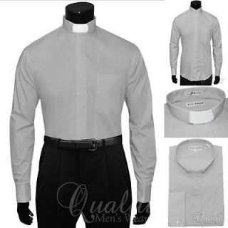 Lucasini Gray Clergy Nehru Shirt 22 36/37 White Collar Band French 