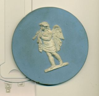 Antique Light Blue Wedgwood Mini Plaque Angel Playing the Flute