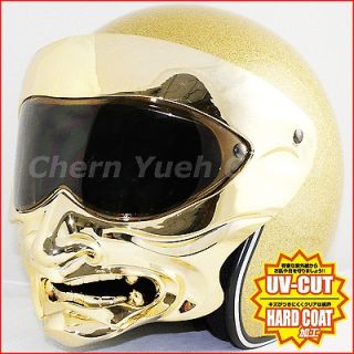 Gold Chrome Demon Face Mask Visor Swing Snap Shield UV Smoke Lens 