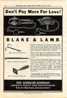 1939 ad Blake & Lamb Steel Leg Hold Traps Fox Wolf Drags Bond 