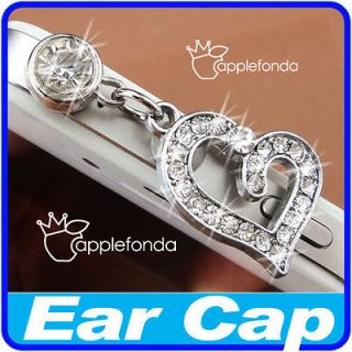   crystal heart 3.5mm Earphone EarCap Dock Dust Plug For iPhone 4