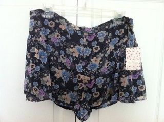 New FREE PEOPLE Printed Side Pleated Shorts, Navy Combo, Size 10