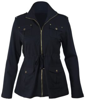 New Plus Size Womens Long Sleeve Jacket Ladies Military Pocket Zip 