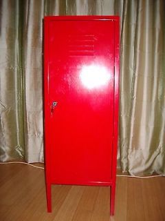 RED METAL STORAGE LOCKER CABINET WITH LOCK & KEYS  41 H x 12 1/2 W x 