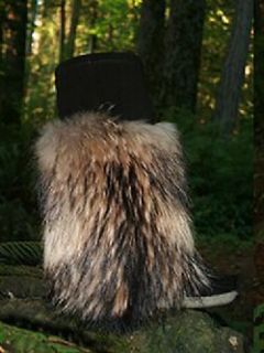 AUTHENTIC LUXURY CANADIAN MUKLUKS BLACK SUEDE RACCOON FUR, SHAPATA
