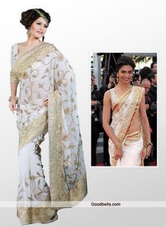 Indian Bollywood Ethnic Designer Cream Shade Deepika Padukone Saree