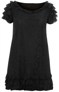 ladies plus size black ruffle lace tunic dress 624