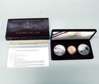 newly listed 1983 1984 us olympic 3 coin $ 10 proof gold silver set 