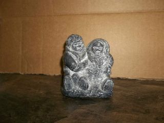 The Wolf Sculptures Soapstone Eskimo Couple, Hand Made in Canada