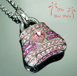   PINK HANDBAG Wallet / Love LOCK Pendant NECKLACE use SWAROVSKI CRYSTAL