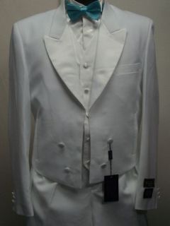 mens 3pc tone on tone white tux w tail size 38r new