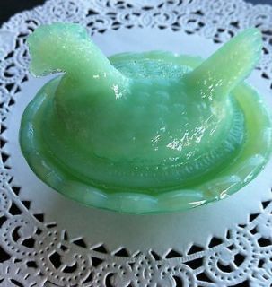 Mini Glass Hen on Nest Salt Dip Cellar Depression Style Jade Jadeite 