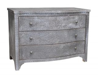   gray medium metal chest dresser nightstand hand hammered 3 drawers