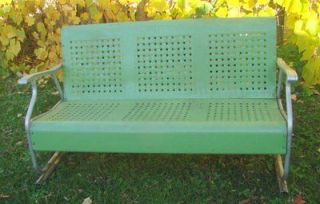 Vintage Metal Porch Patio Glider Lattice Pattern 3 Seat Org Green 