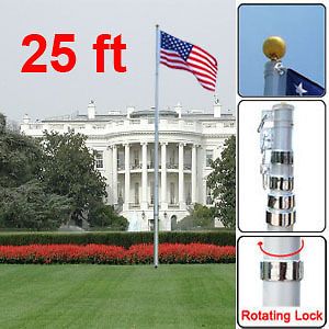 25  US New Flag Top Kit Fly 2 Flags USA Telescopic Aluminum Flagpole 