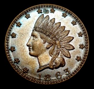   War Token~ Indian Head ~ Drum Flags Can​nons ~ Old US vintage coin