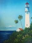   Oil Painting Art Lighthouse Beach Point White Palm Trees House Coast