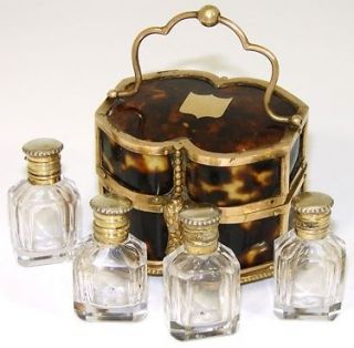Antique Palais Royal Perfume Casket, Faux Tortoise Shell with 4 Scent 