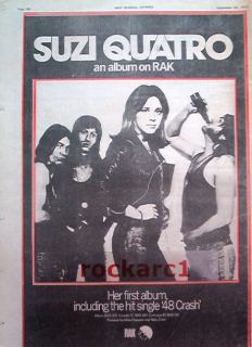 suzi quatro 48 crash 1973 rare poster size advert from united kingdom 