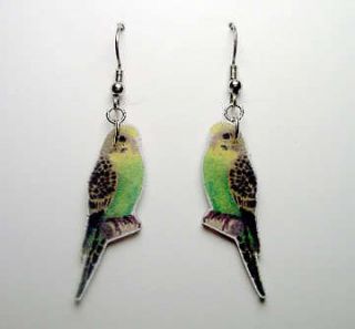 green yellow parakeet budgerigar dangle earrings  8