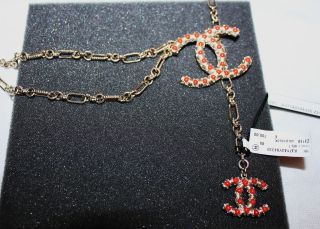 chanel gold chain huge orange beaded cc s belt necklace