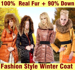Star_d.x.g Outdoor 100% Real Fur Down Hoodie Winter Trendy Tie Belt 
