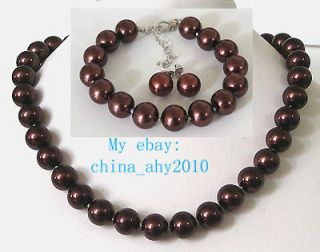 fashion 10mm Chocolate Southsea Shell Pearl Necklace 3 piece Set AAA