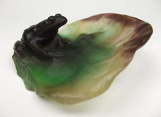 Daum Frog on a Lily pad pate de verre signed French glass Pâte