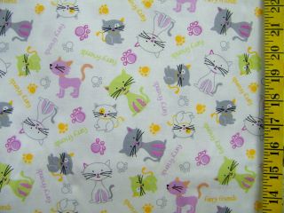 FURRY FRIENDS CAT PRINT 100% COTTON FABRIC BY THE 1/2 YARD