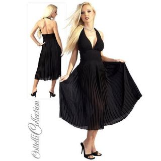 Black Marilyn Monroe Style Dress, Sexy Pleated Halter Dress