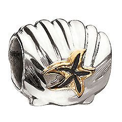 chamilia bead gold and silver shell with star kc 28