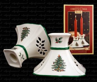 spode christmas tree set of two 2 candlesticks time left