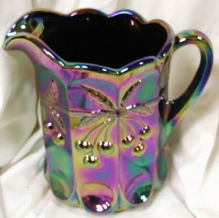 Purple Carnival Glass Cherry & Cable Pattern Large Water Pitcher