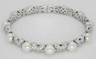 Bvlgari Bulgari 18K White Gold Diamonds Pearls Cuff Bangle Bracelet