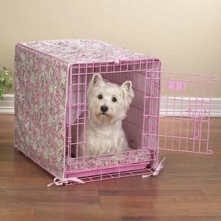 Dog Pet Crate Cage Cover Canopy Bed Bedding Mat Set 2 Pc Pink Paisley