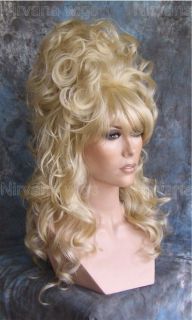Light Golden Blonde Cascading Curls High Beehive Drag/Mens Womens wig 
