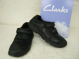 clarks boys nano lites black leather velcro school shoe