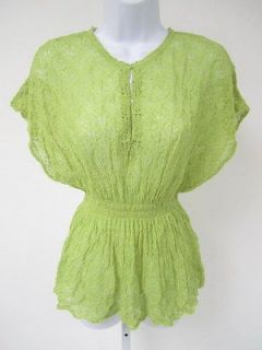  Lime Green Open Knit Cap Sleeve Tunic Blouse Shirt Sz S PAULA ABDUL