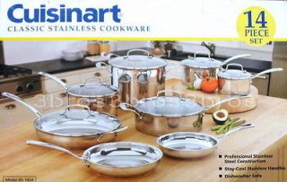 New Cuisinart 14 Piece Classic Stainless Cookware Set Glass Lids Pots 