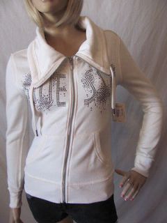 New GUESS Womens White Long Sleeve Piper Funnel Neck Jacket Sweatshirt 