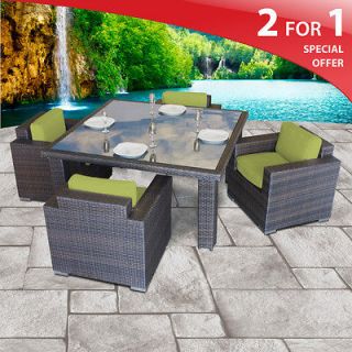 Outdoor Patio Neptune Dining Set   4 Deep Seating Modern Chairs 